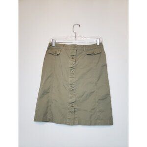 New York & Company Women Sz 4 Skirt Button Front Green Khaki Pockets Knee Length